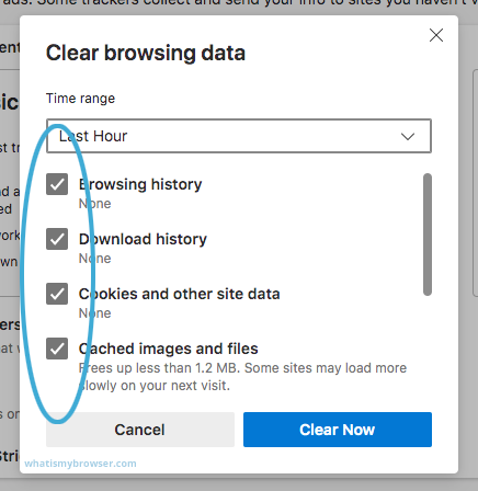 clear cache cookies on microsoft edge