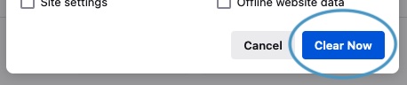 Screenshot of the Ok button, which will cause Firefox to clear the selected types of data