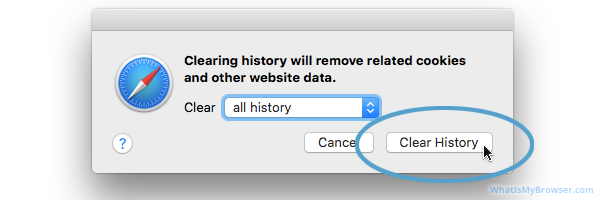 The Safari dialog for showing the time range to clear your browsing data for