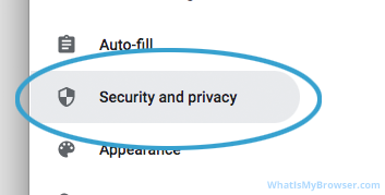 The Security and privacy option in Chrome's Settings screen