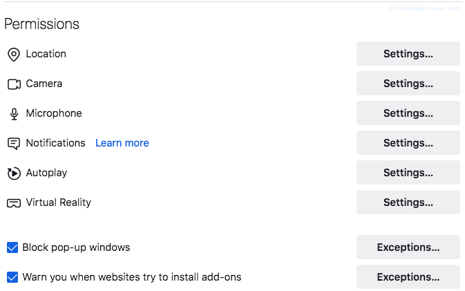 The Permissions section of Privacy & Security
