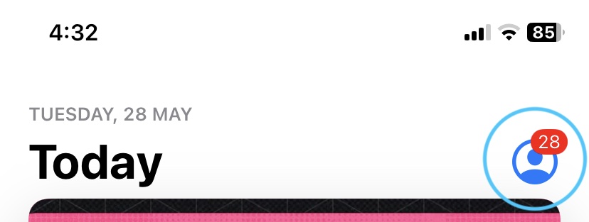 The App Store showing the Account icon with pending updates