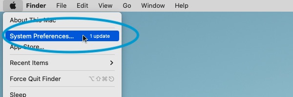 Screenshot of the System Preferences menu item