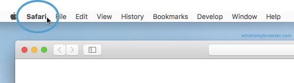 A localização do menu Safari - no canto superior esquerdo da tela