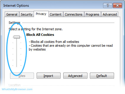 La barra deslizante de configuración de Privacidad / Cookies que se puede arrastrar.