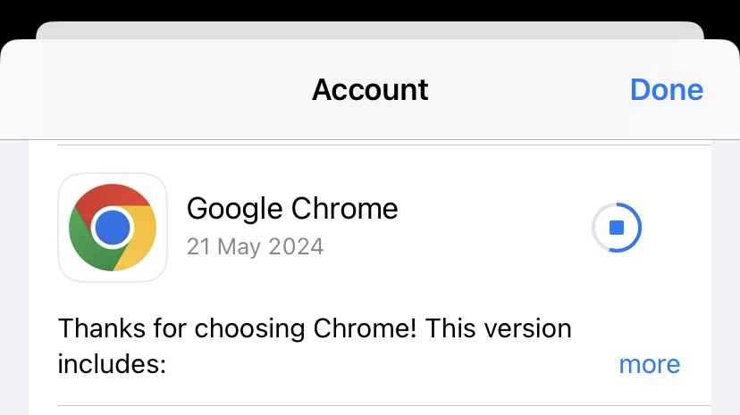 Screenshot of the App Store updating Chrome