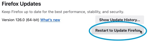 Firefox prompts you to restart