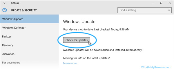 The Check for Updates button