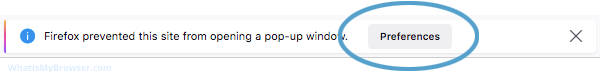 Firefox's alert below the Address Bar shows you that a popup has been blocked.
