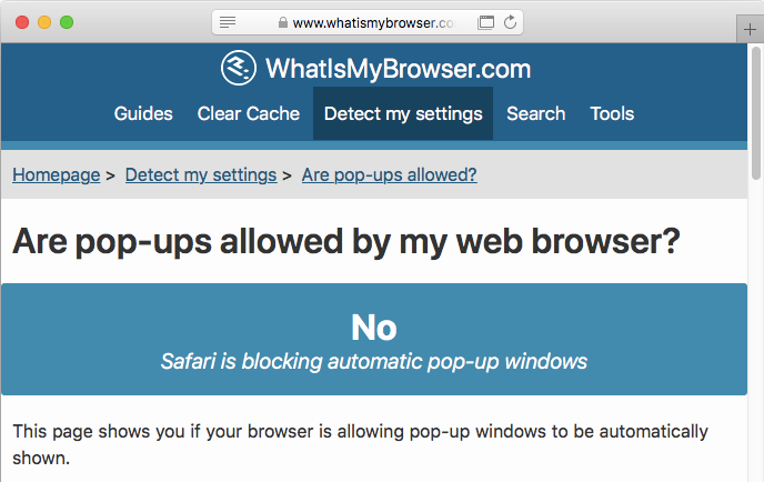 A screenshot showing a blocked pop-up